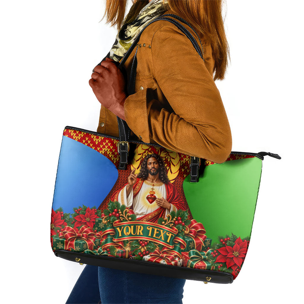 Personalized Eritrea Jesus Christmas Leather Tote Bag Camel Emblem Ugly Pattern Festive Holiday