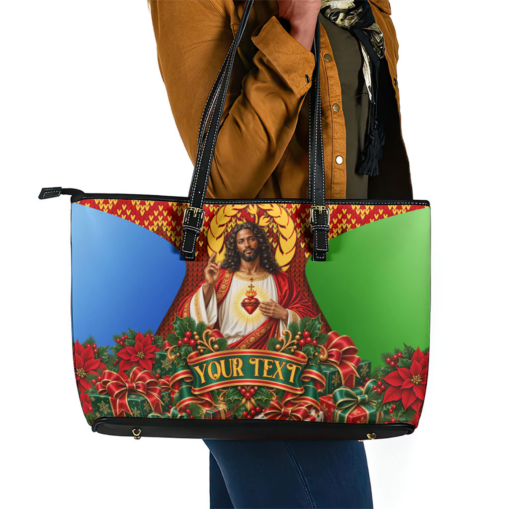 Personalized Eritrea Jesus Christmas Leather Tote Bag Camel Emblem Ugly ...