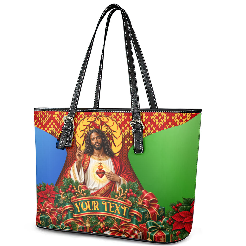 Personalized Eritrea Jesus Christmas Leather Tote Bag Camel Emblem Ugly Pattern Festive Holiday