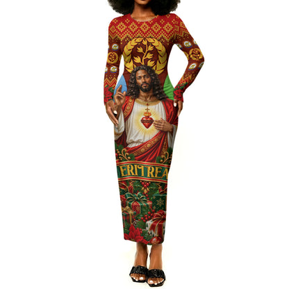 Personalized Eritrea Jesus Christmas Long Sleeve Bodycon Dress Camel Emblem Ugly Pattern Festive Holiday