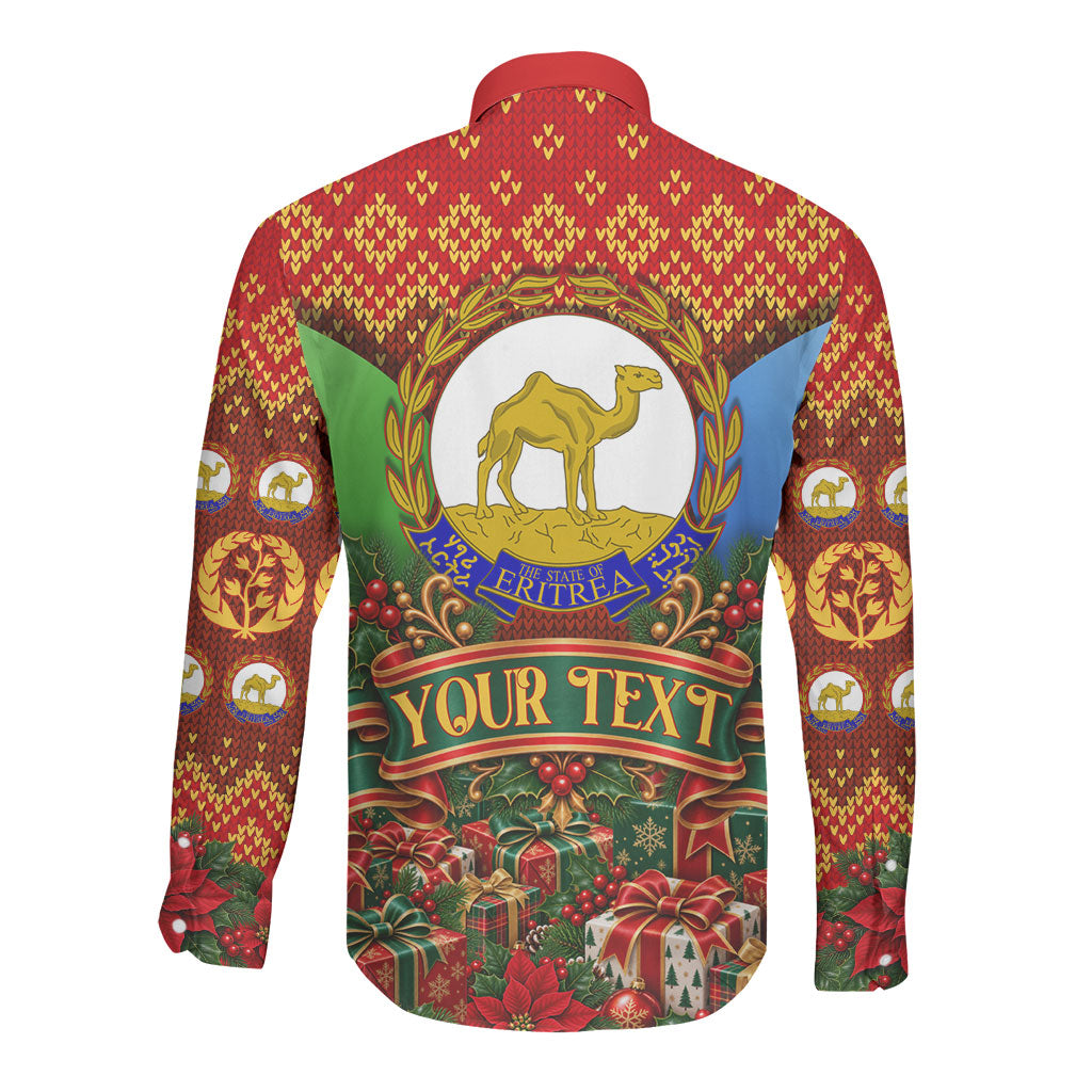 Personalized Eritrea Jesus Christmas Long Sleeve Button Shirt Camel Emblem Ugly Pattern Festive Holiday