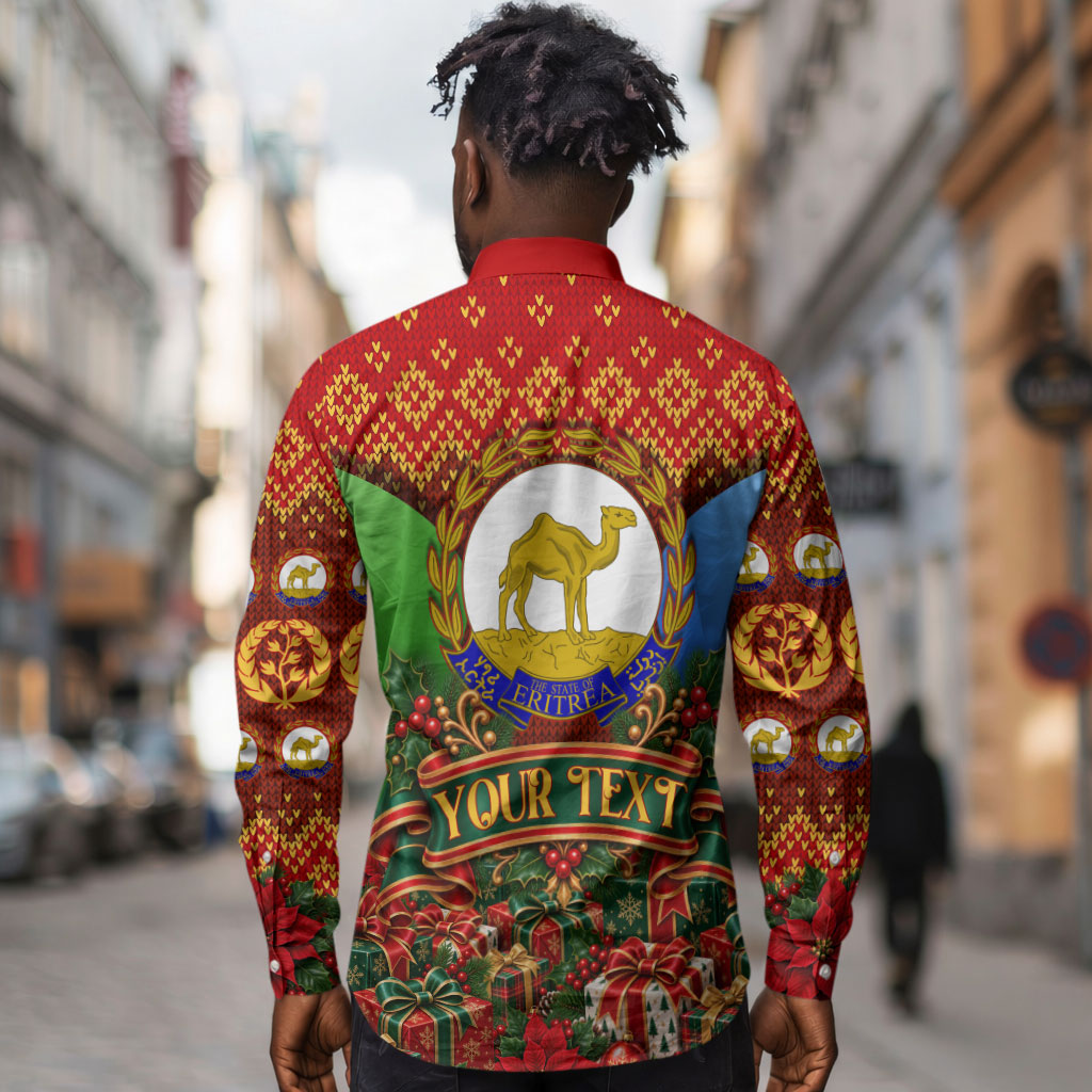 Personalized Eritrea Jesus Christmas Long Sleeve Button Shirt Camel Emblem Ugly Pattern Festive Holiday