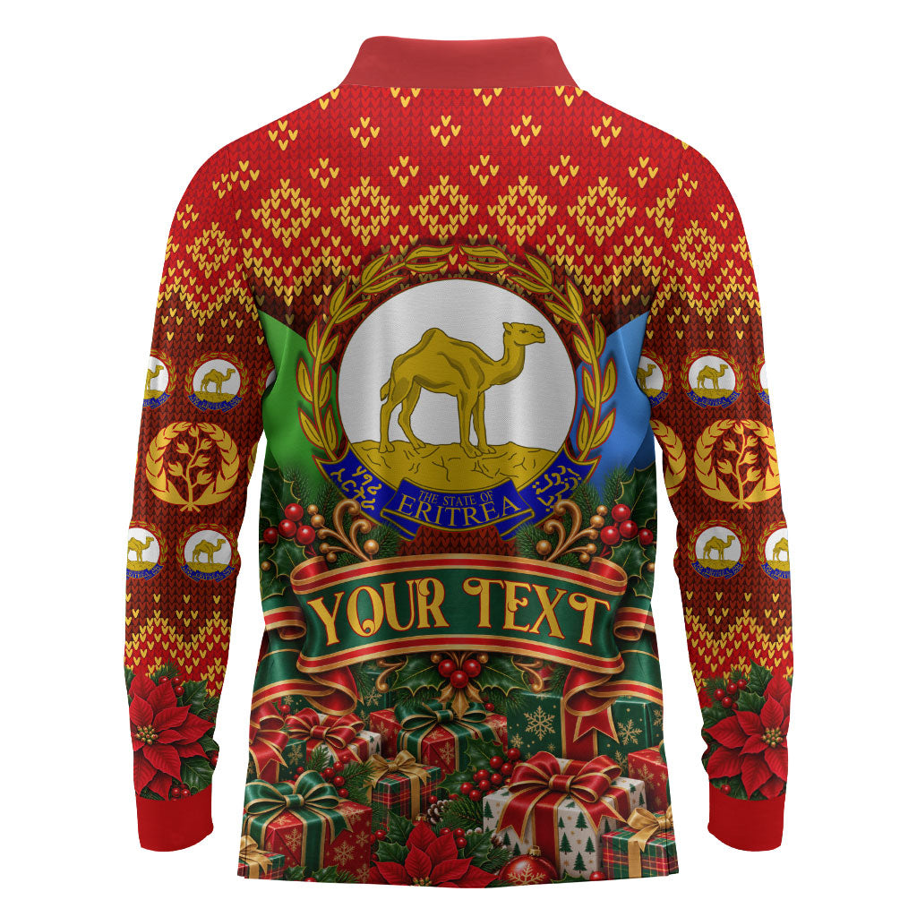 Personalized Eritrea Jesus Christmas Long Sleeve Polo Shirt Camel Emblem Ugly Pattern Festive Holiday