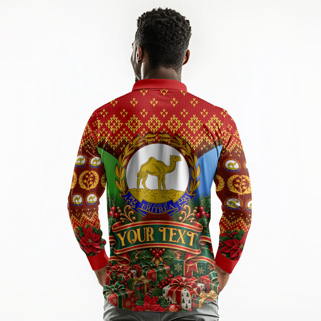 Personalized Eritrea Jesus Christmas Long Sleeve Polo Shirt Camel Emblem Ugly Pattern Festive Holiday