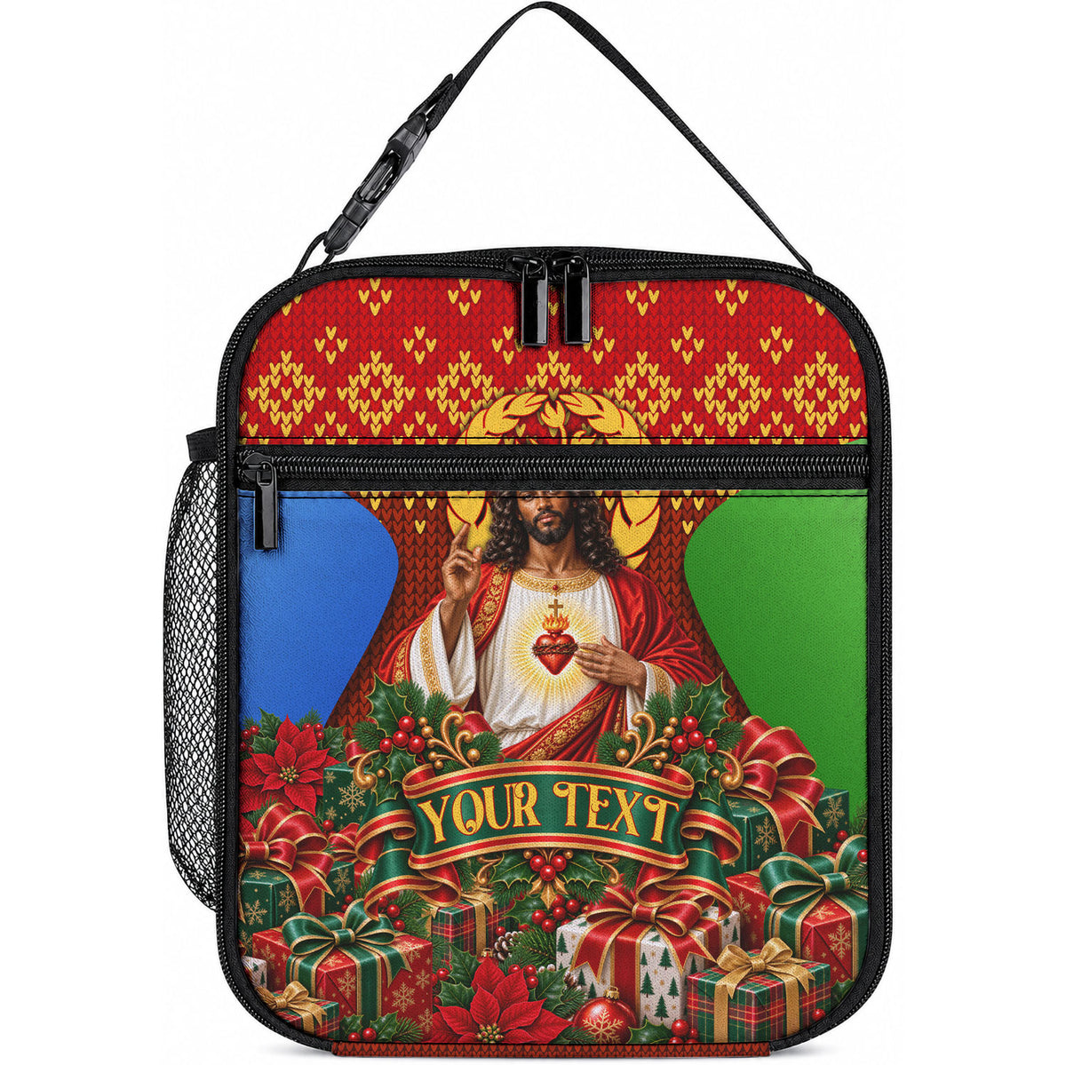 Personalized Eritrea Jesus Christmas Lunch Bag Camel Emblem Ugly Pattern Festive Holiday