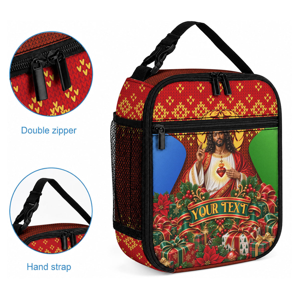 Personalized Eritrea Jesus Christmas Lunch Bag Camel Emblem Ugly Pattern Festive Holiday