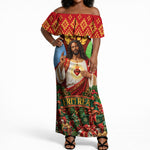 Personalized Eritrea Jesus Christmas Off Shoulder Maxi Dress Camel Emblem Ugly Pattern Festive Holiday