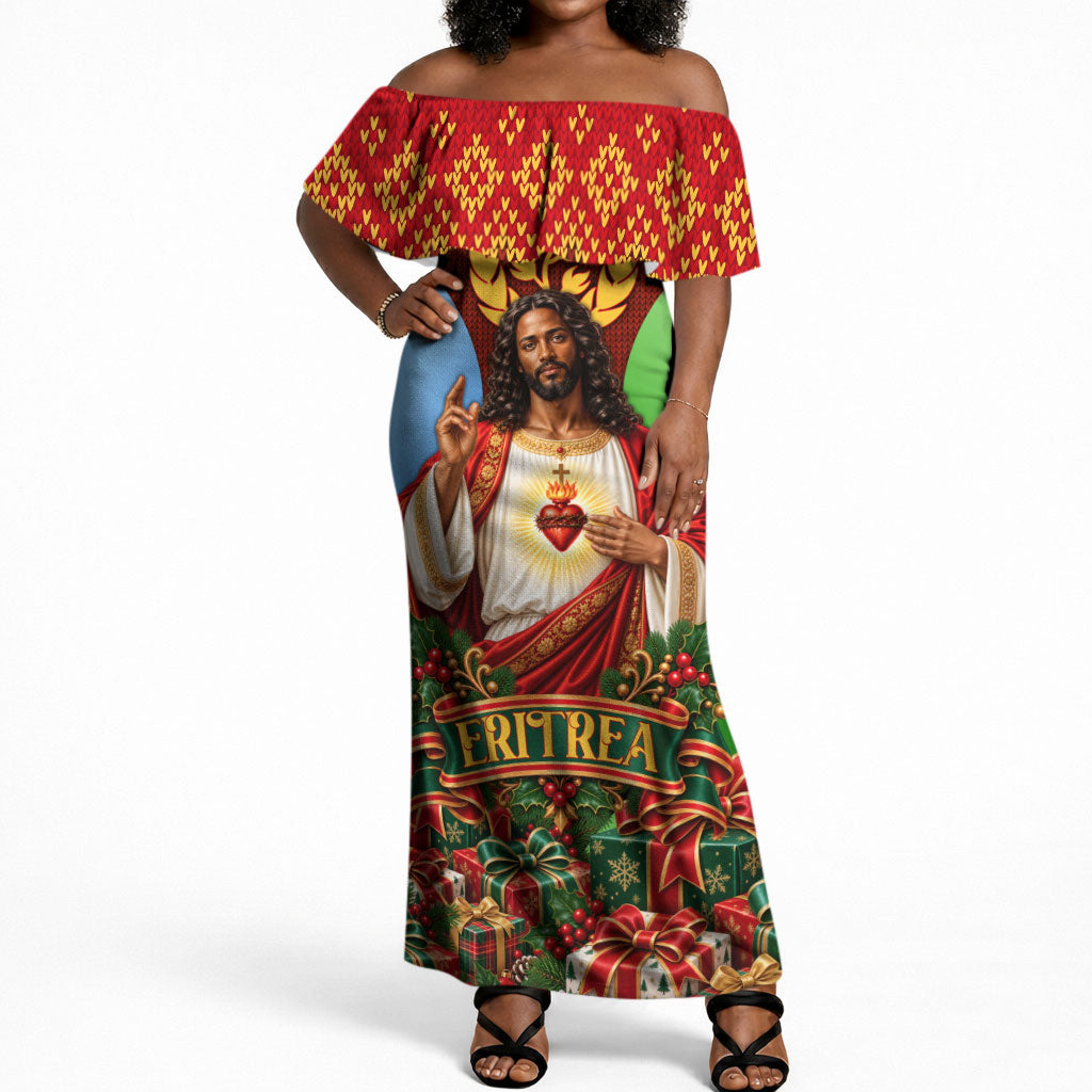 Personalized Eritrea Jesus Christmas Off Shoulder Maxi Dress Camel ...