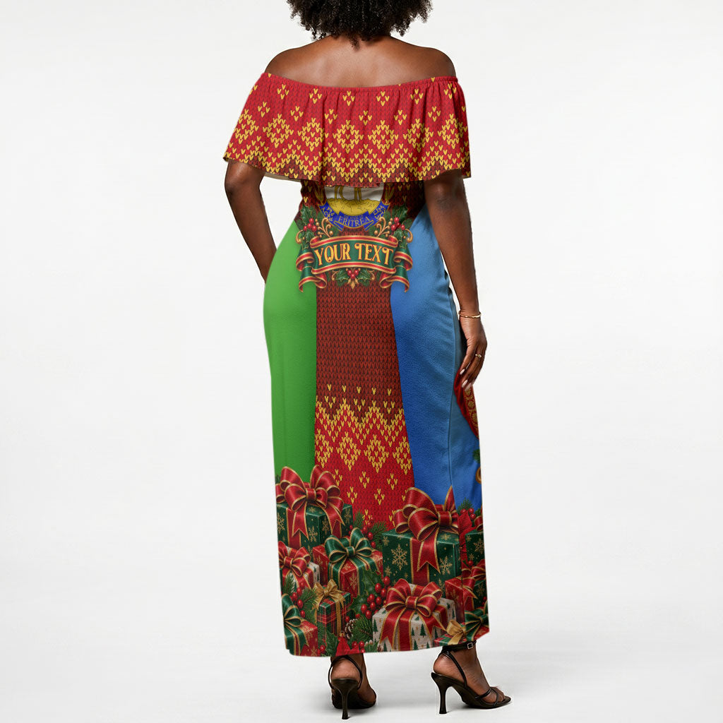 Personalized Eritrea Jesus Christmas Off Shoulder Maxi Dress Camel Emblem Ugly Pattern Festive Holiday