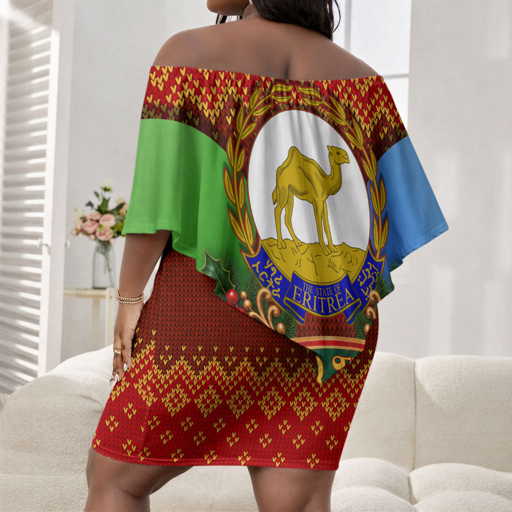 Personalized Eritrea Jesus Christmas Off Shoulder Short Dress Camel Emblem Ugly Pattern Festive Holiday