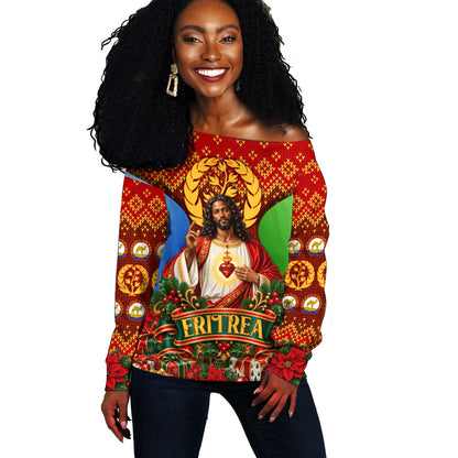 Personalized Eritrea Jesus Christmas Off Shoulder Sweater Camel Emblem Ugly Pattern Festive Holiday