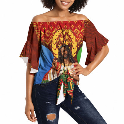 Personalized Eritrea Jesus Christmas Off Shoulder Wrap Waist Top Camel Emblem Ugly Pattern Festive Holiday