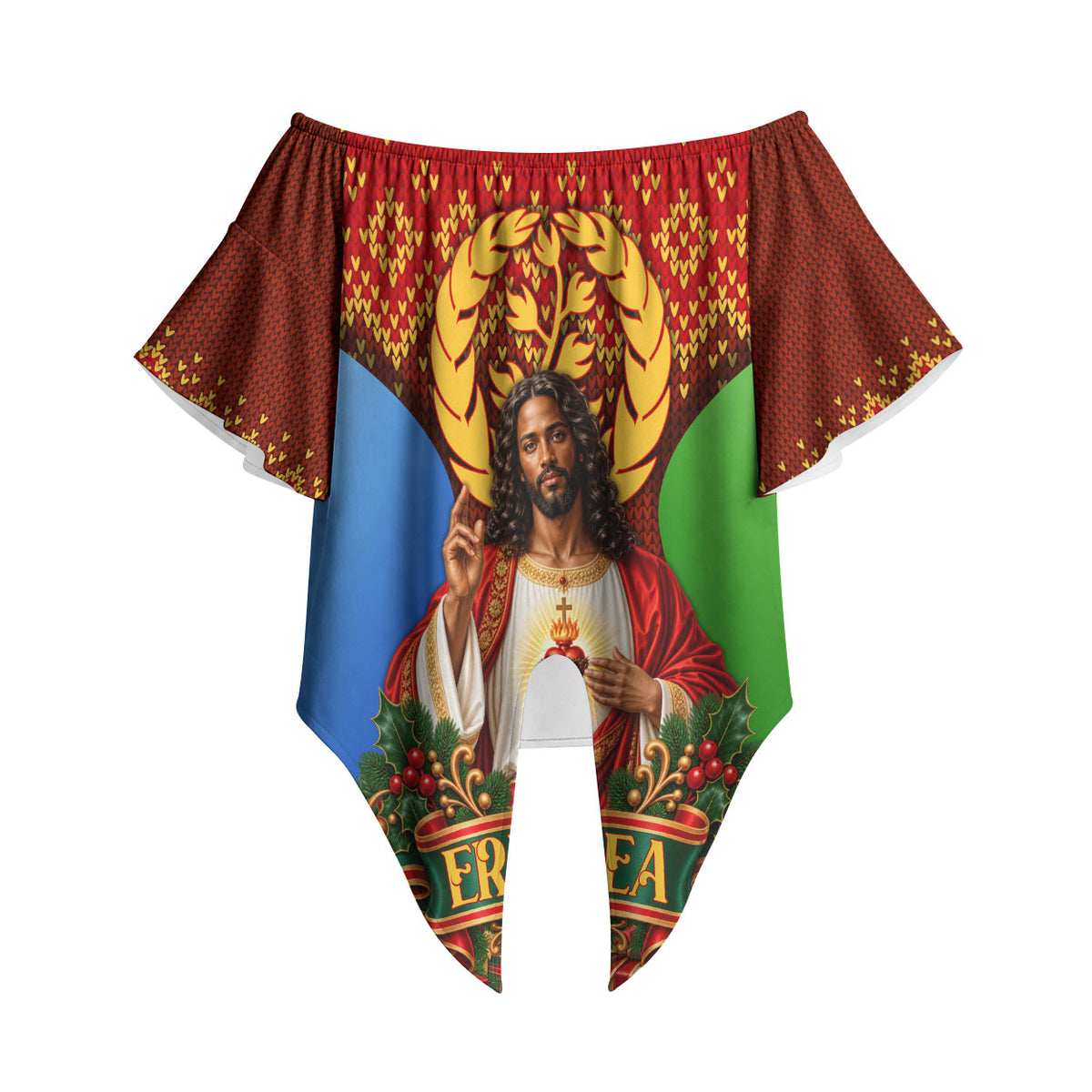 Personalized Eritrea Jesus Christmas Off Shoulder Wrap Waist Top Camel Emblem Ugly Pattern Festive Holiday
