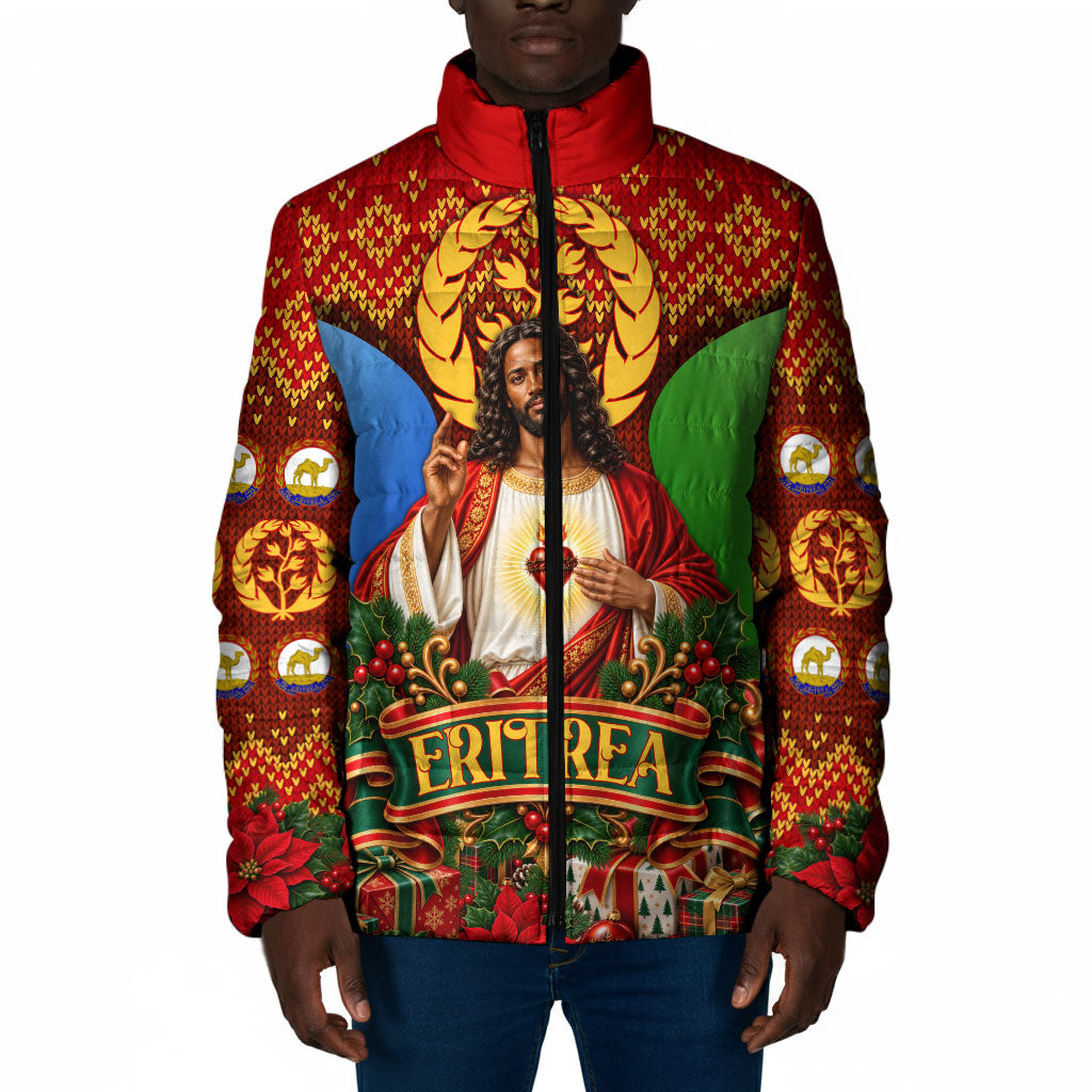Personalized Eritrea Jesus Christmas Padded Jacket Camel Emblem Ugly ...