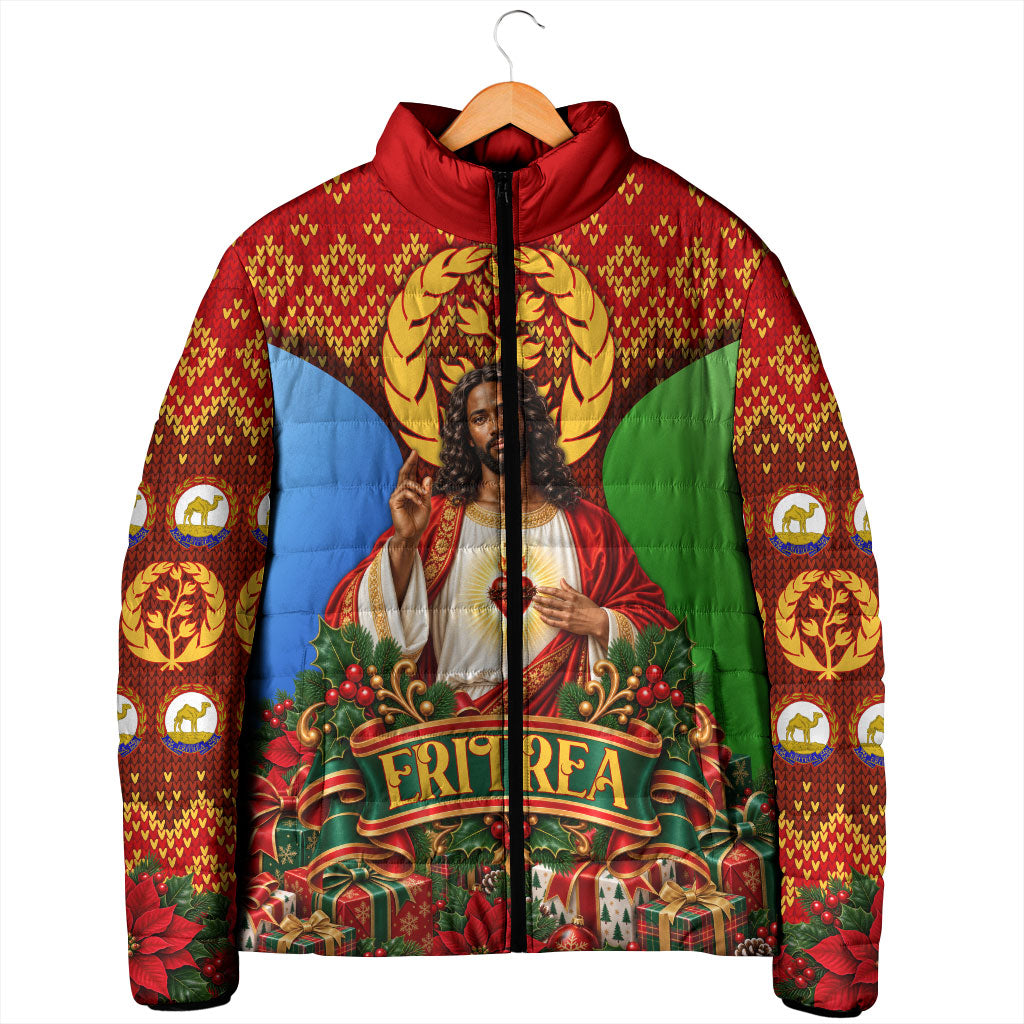 Personalized Eritrea Jesus Christmas Padded Jacket Camel Emblem Ugly ...