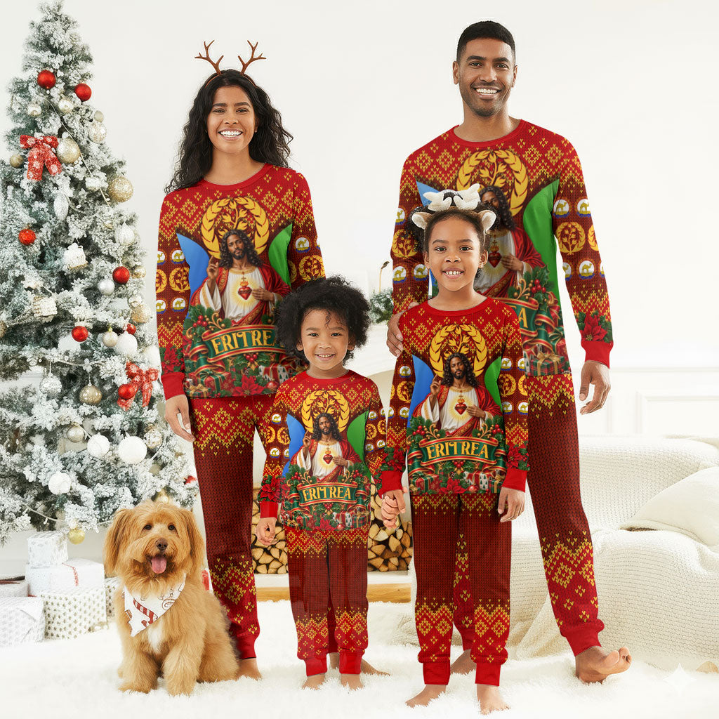 Personalized Eritrea Jesus Christmas Pajama Set Camel Emblem Ugly Pattern Festive Holiday