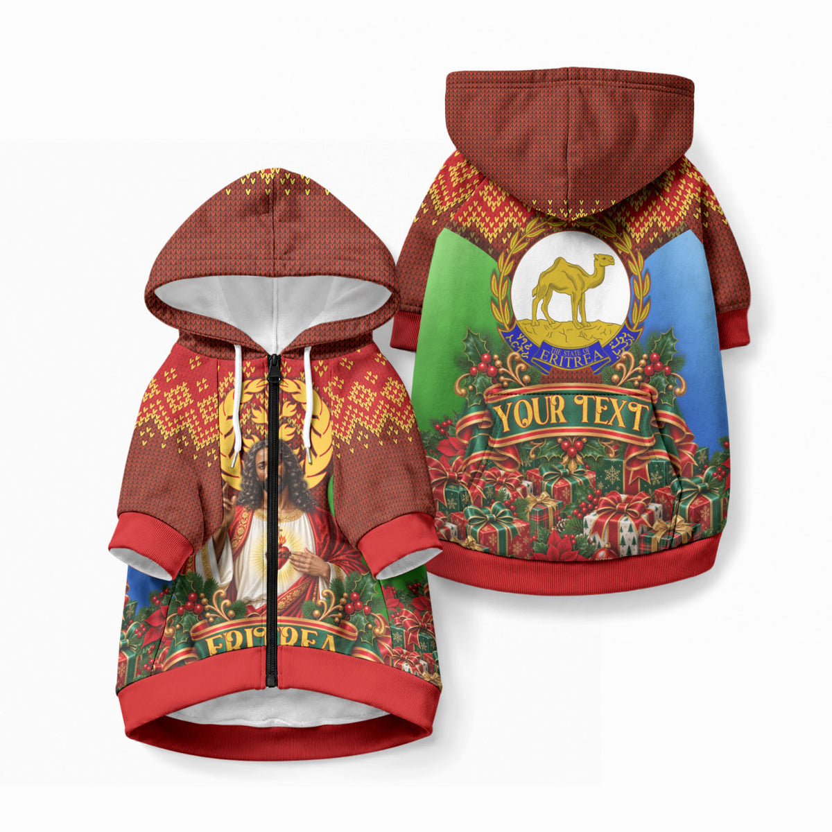 Personalized Eritrea Jesus Christmas Pet Hoodie Camel Emblem Ugly Pattern Festive Holiday