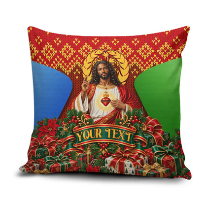 Personalized Eritrea Jesus Christmas Pillow Cover Camel Emblem Ugly Pattern Festive Holiday