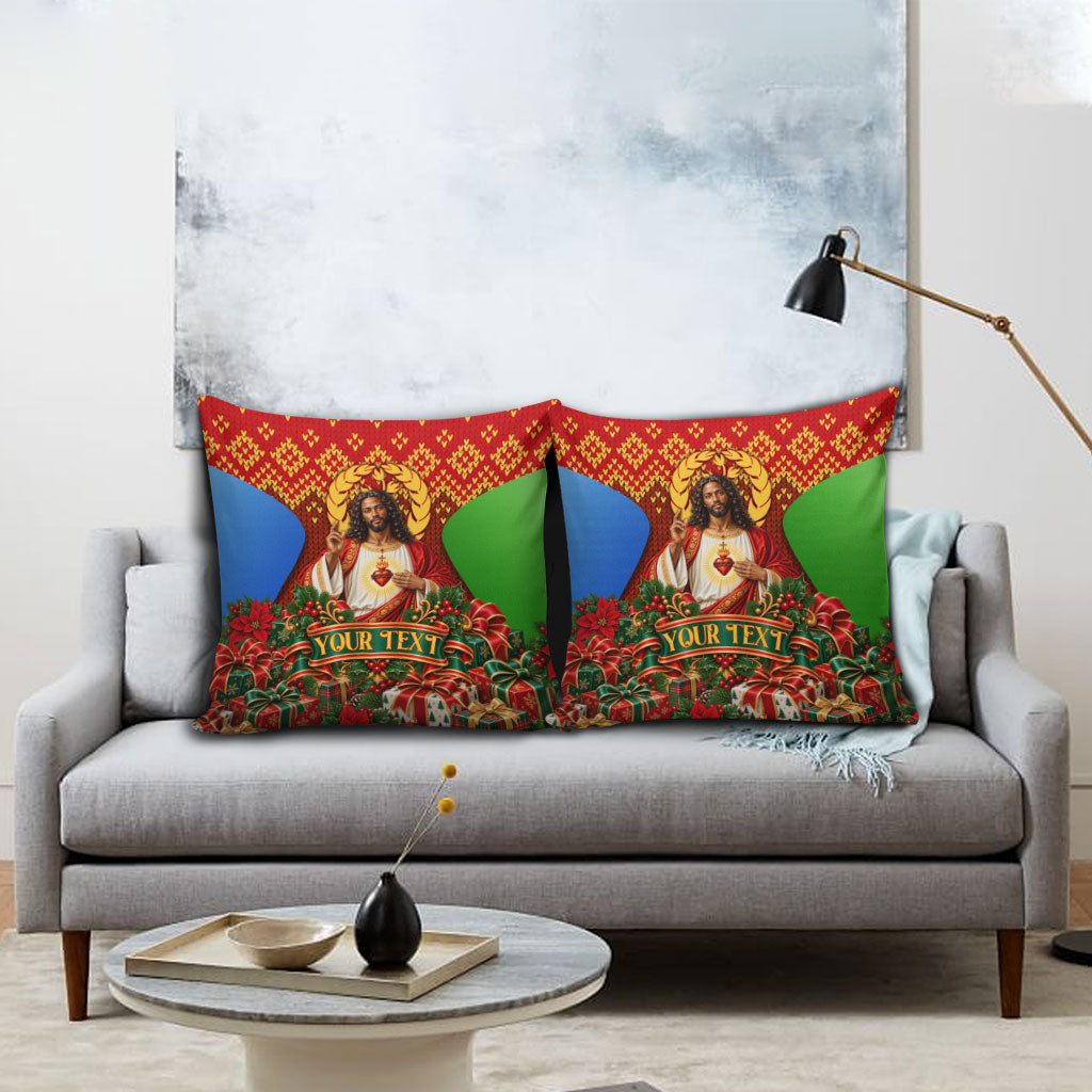 Personalized Eritrea Jesus Christmas Pillow Cover Camel Emblem Ugly Pattern Festive Holiday