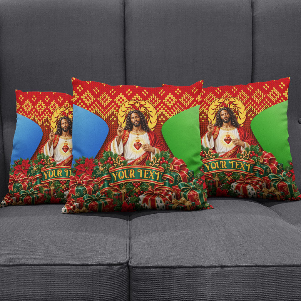 Personalized Eritrea Jesus Christmas Pillow Cover Camel Emblem Ugly Pattern Festive Holiday