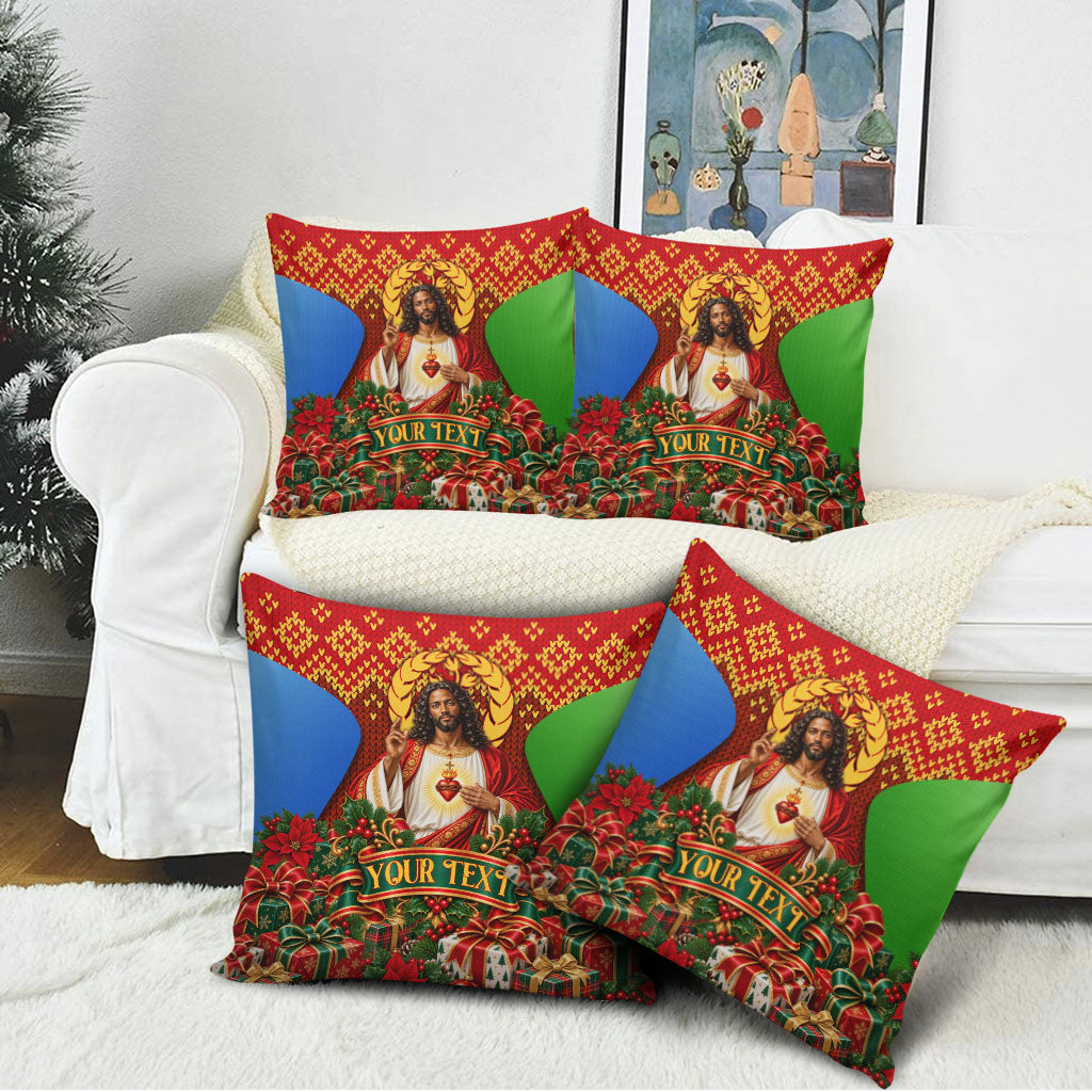 Personalized Eritrea Jesus Christmas Pillow Cover Camel Emblem Ugly Pattern Festive Holiday