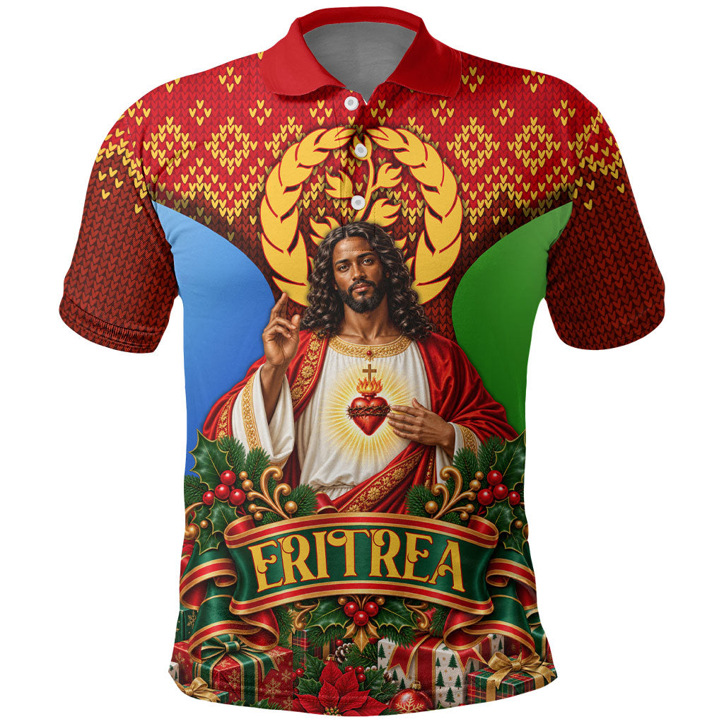 Personalized Eritrea Jesus Christmas Polo Shirt Camel Emblem Ugly Pattern Festive Holiday