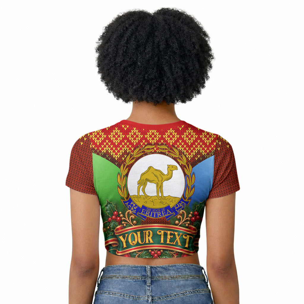 Personalized Eritrea Jesus Christmas Raglan Cropped T shirt Camel Emblem Ugly Pattern Festive Holiday