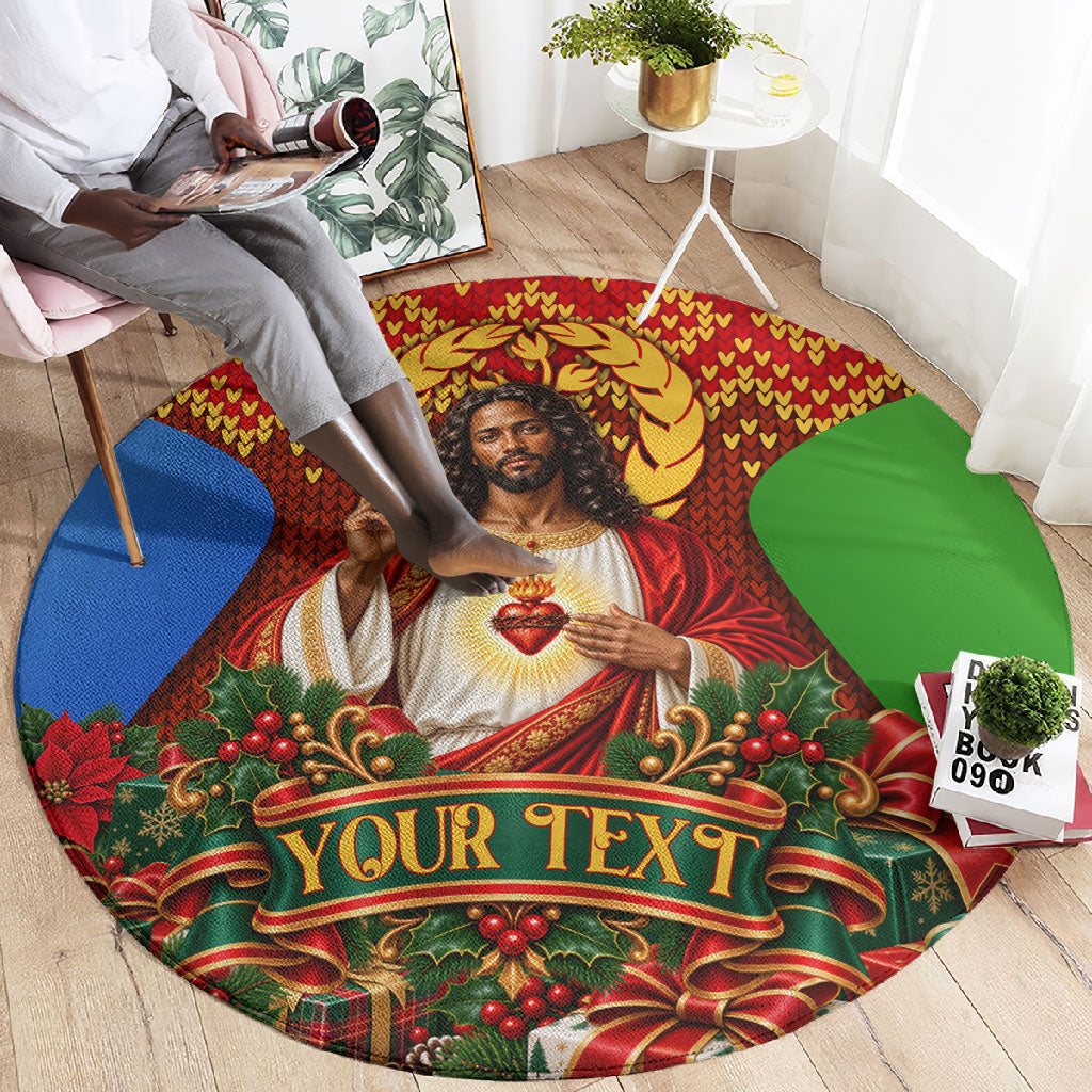 Personalized Eritrea Jesus Christmas Round Carpet Camel Emblem Ugly ...