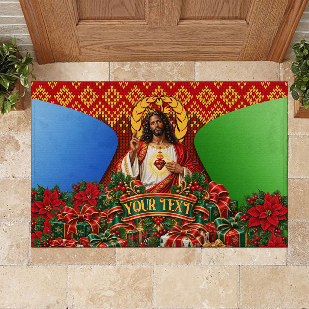 Personalized Eritrea Jesus Christmas Rubber Doormat Camel Emblem Ugly Pattern Festive Holiday