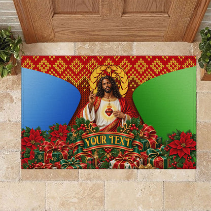 Personalized Eritrea Jesus Christmas Rubber Doormat Camel Emblem Ugly Pattern Festive Holiday