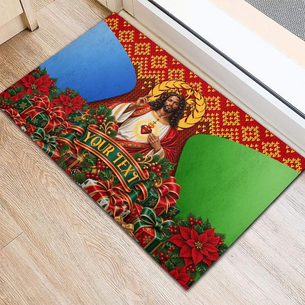 Personalized Eritrea Jesus Christmas Rubber Doormat Camel Emblem Ugly Pattern Festive Holiday