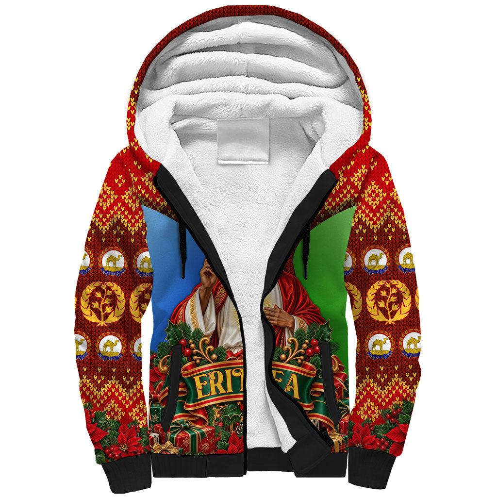 Personalized Eritrea Jesus Christmas Sherpa Hoodie Camel Emblem Ugly Pattern Festive Holiday