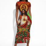 Personalized Eritrea Jesus Christmas Short Sleeve Bodycon Dress Camel Emblem Ugly Pattern Festive Holiday