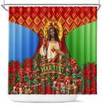 Personalized Eritrea Jesus Christmas Shower Curtain Camel Emblem Ugly Pattern Festive Holiday