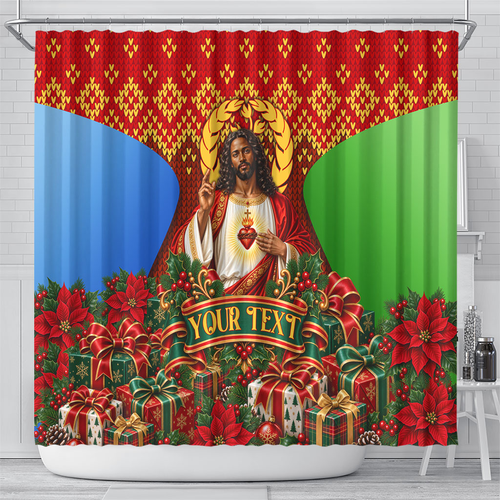 Personalized Eritrea Jesus Christmas Shower Curtain Camel Emblem Ugly Pattern Festive Holiday