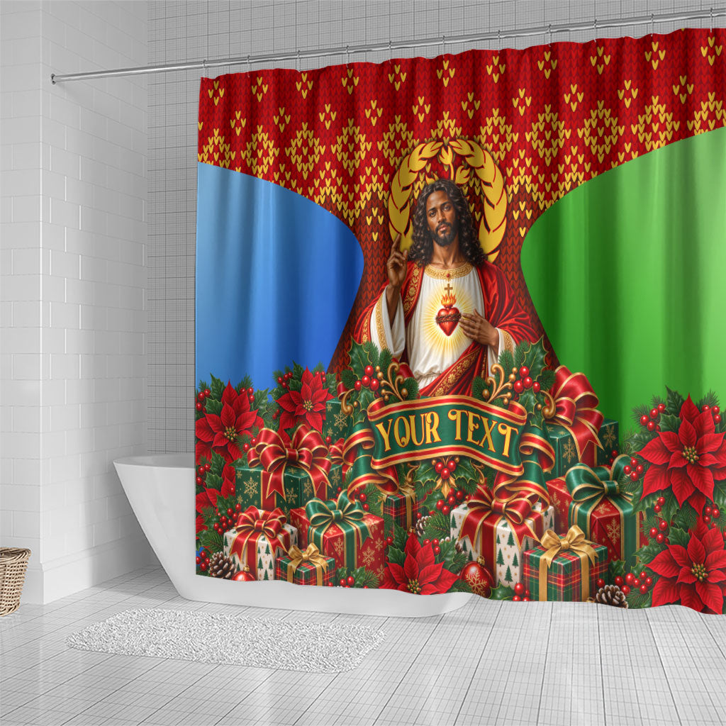 Personalized Eritrea Jesus Christmas Shower Curtain Camel Emblem Ugly Pattern Festive Holiday
