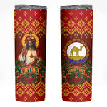 Personalized Eritrea Jesus Christmas Skinny Tumbler Camel Emblem Ugly Pattern Festive Holiday