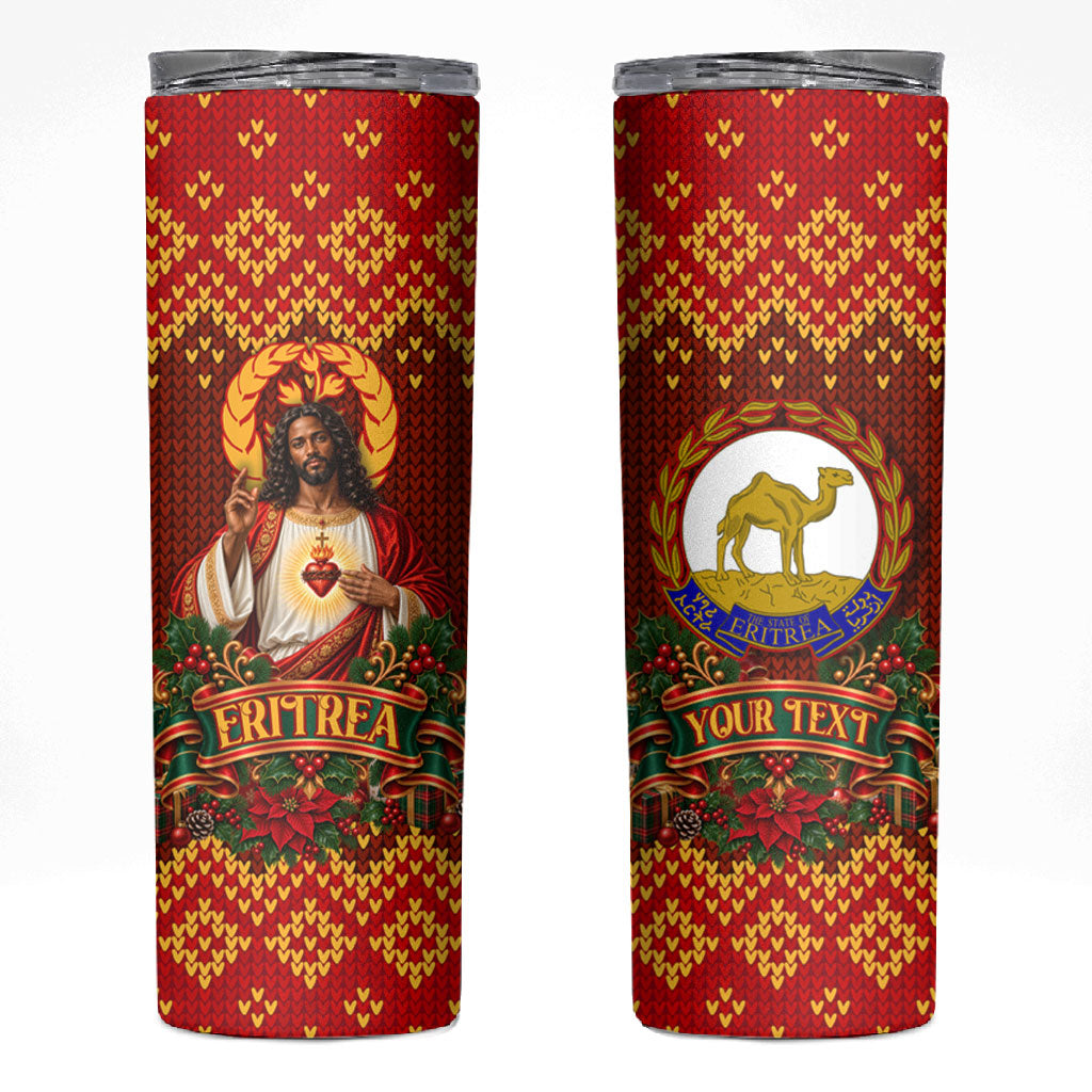 Personalized Eritrea Jesus Christmas Skinny Tumbler Camel Emblem Ugly Pattern Festive Holiday
