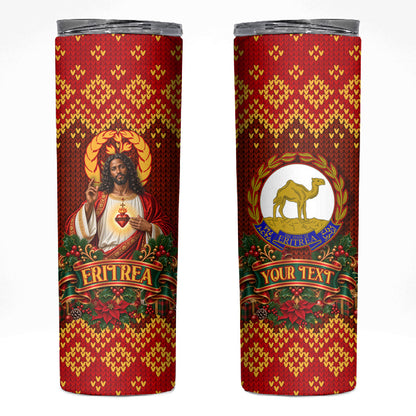 Personalized Eritrea Jesus Christmas Skinny Tumbler Camel Emblem Ugly Pattern Festive Holiday