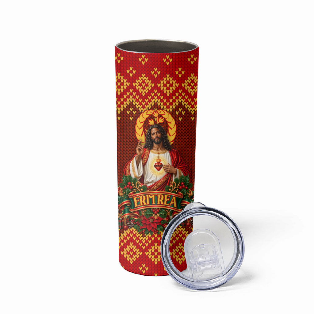 Personalized Eritrea Jesus Christmas Skinny Tumbler Camel Emblem Ugly Pattern Festive Holiday