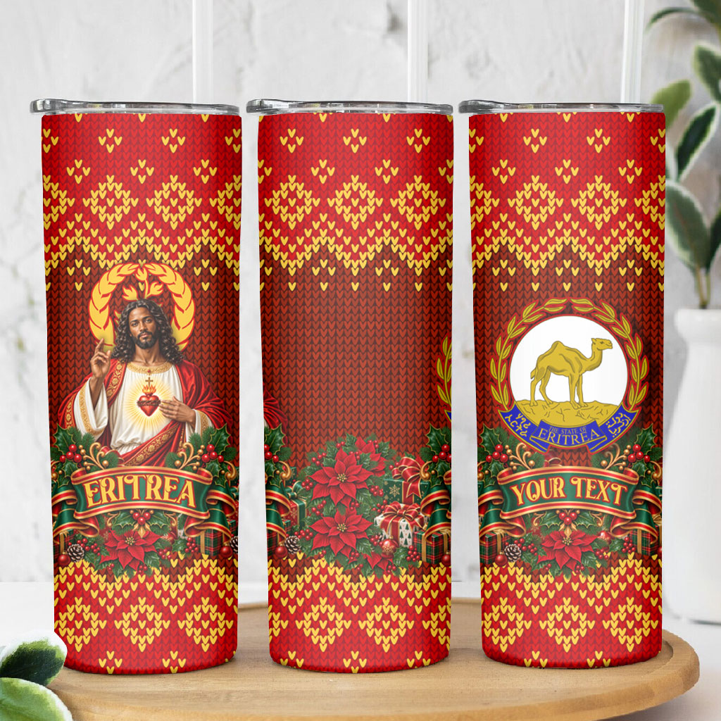 Personalized Eritrea Jesus Christmas Skinny Tumbler Camel Emblem Ugly Pattern Festive Holiday