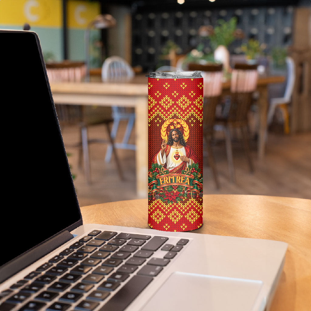 Personalized Eritrea Jesus Christmas Skinny Tumbler Camel Emblem Ugly Pattern Festive Holiday