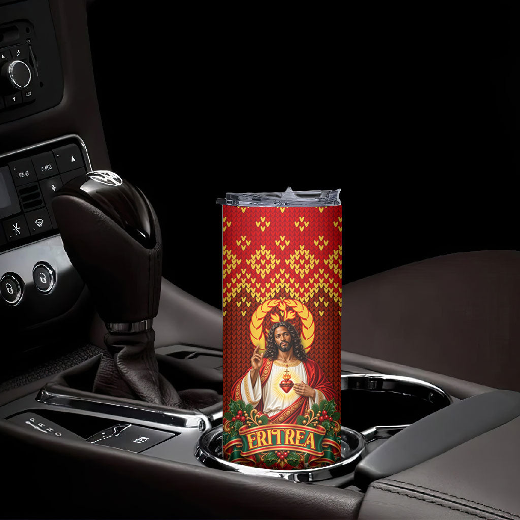 Personalized Eritrea Jesus Christmas Skinny Tumbler Camel Emblem Ugly Pattern Festive Holiday