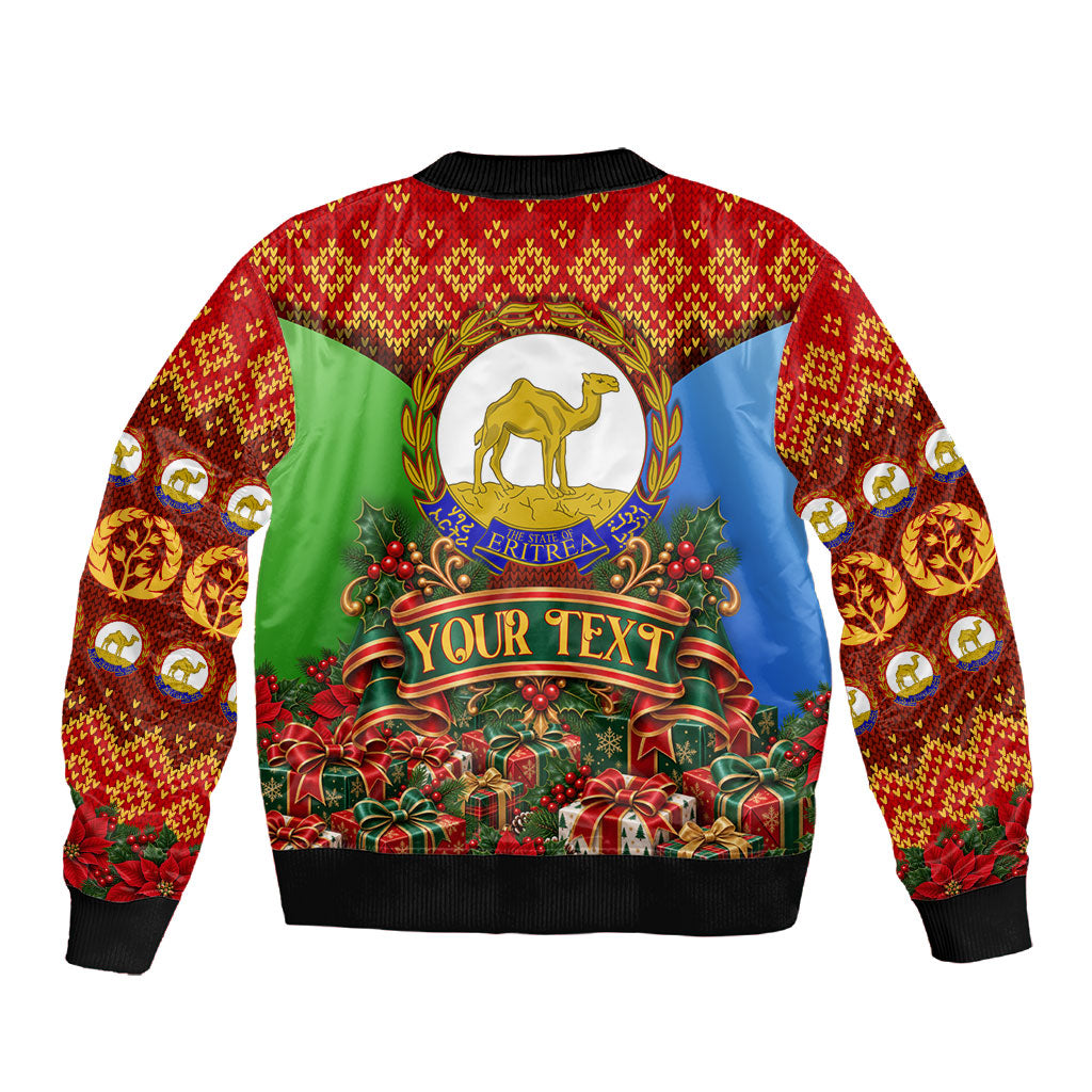 Personalized Eritrea Jesus Christmas Sleeve Zip Bomber Jacket Camel Emblem Ugly Pattern Festive Holiday
