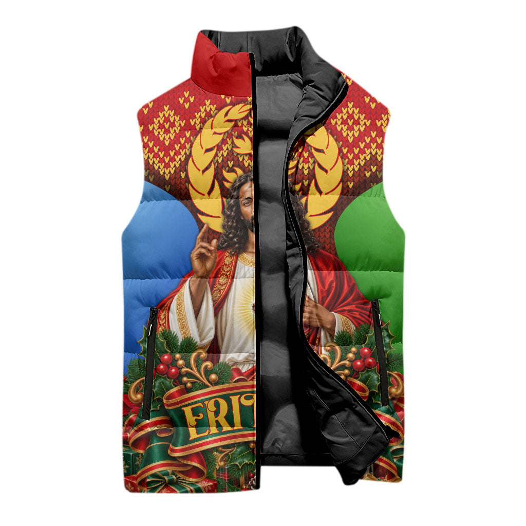 Personalized Eritrea Jesus Christmas Sleeveless Puffer Jacket Camel ...