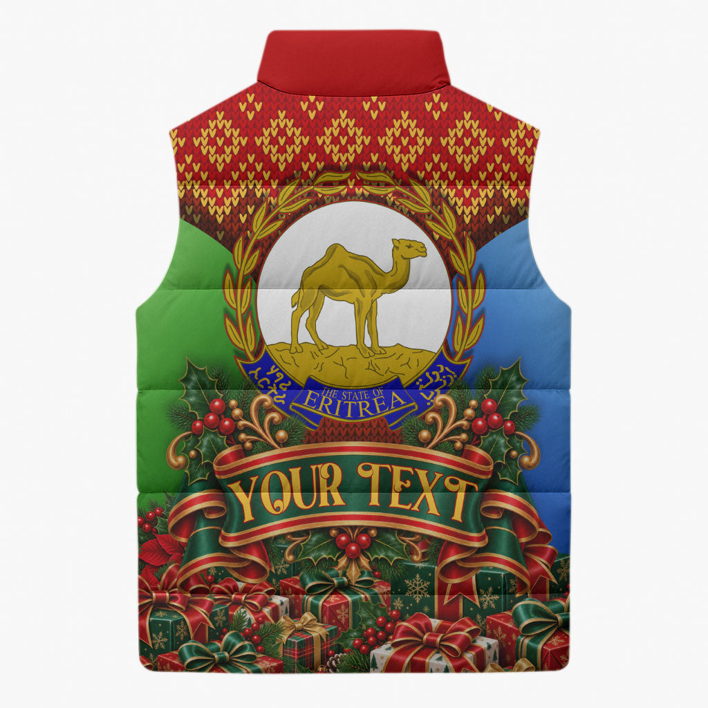 Personalized Eritrea Jesus Christmas Sleeveless Puffer Jacket Camel Emblem Ugly Pattern Festive Holiday