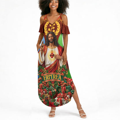 Personalized Eritrea Jesus Christmas Summer Maxi Dress Camel Emblem Ugly Pattern Festive Holiday