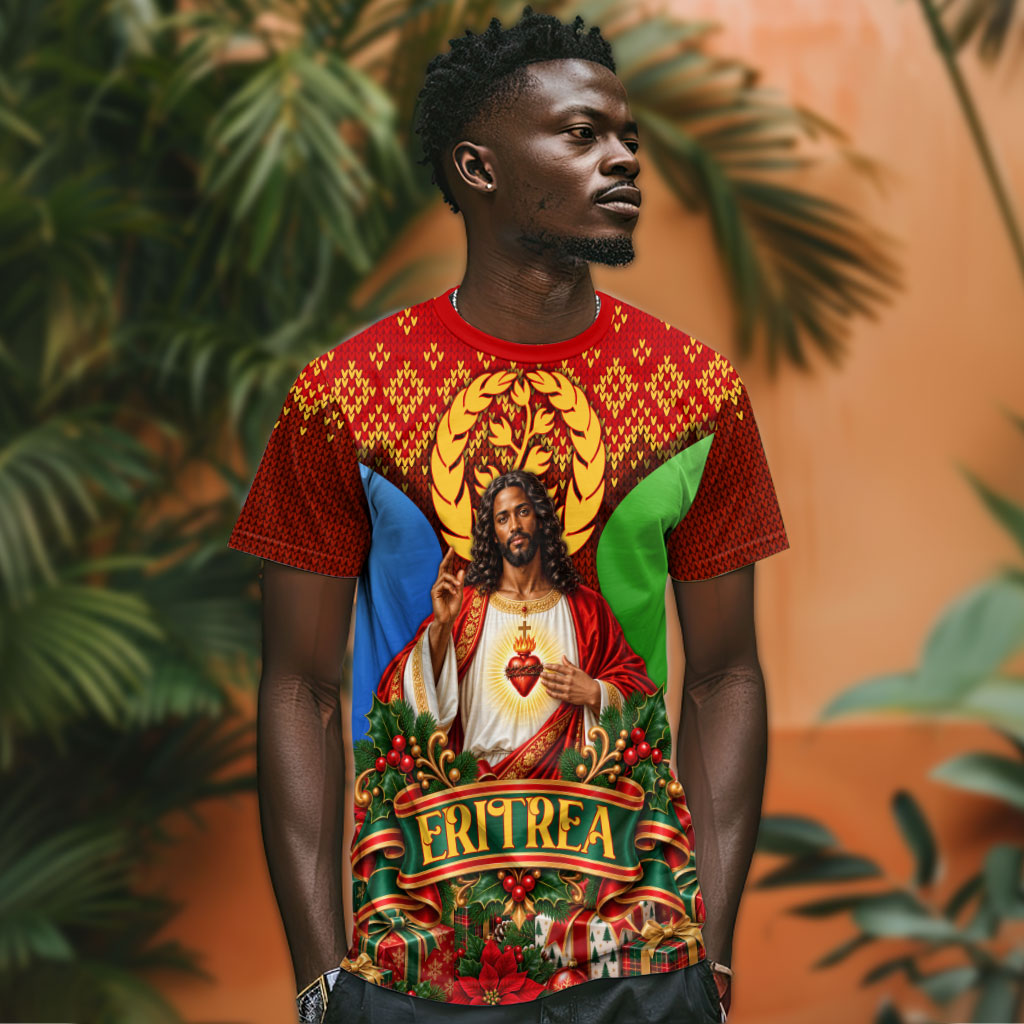 Personalized Eritrea Jesus Christmas T shirt Camel Emblem Ugly Pattern Festive Holiday
