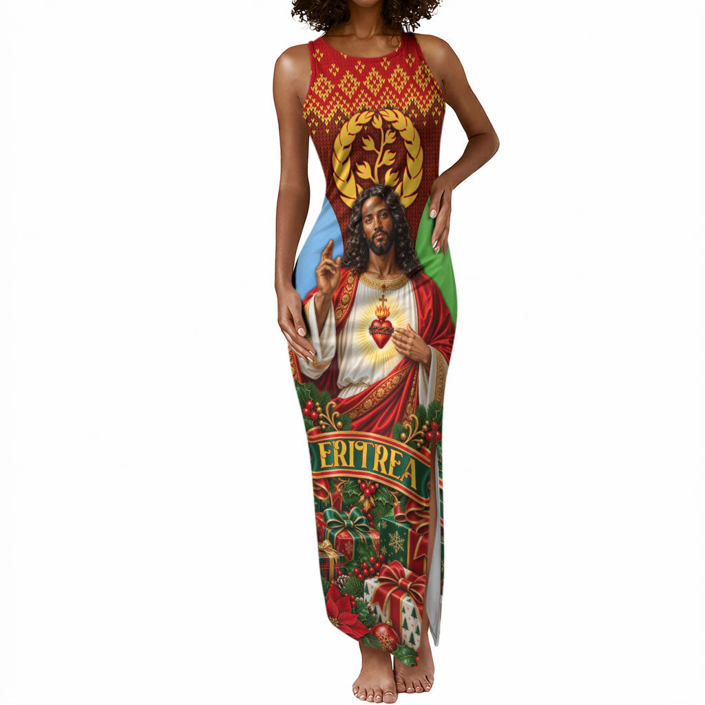 Personalized Eritrea Jesus Christmas Tank Maxi Dress Camel Emblem Ugly Pattern Festive Holiday
