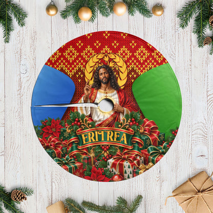 Eritrea Jesus Christmas Tree Skirt Camel Emblem Ugly Pattern Festive Holiday